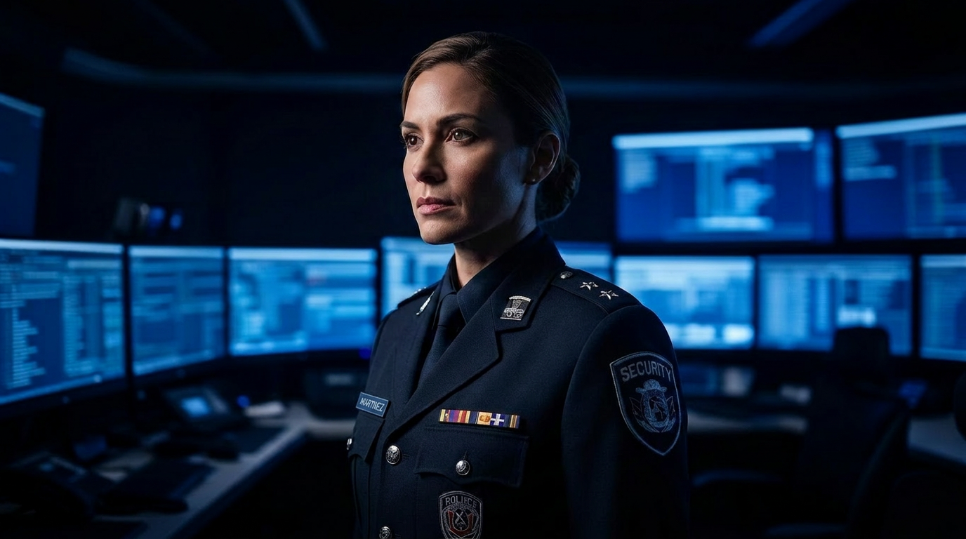 Security officer in command center